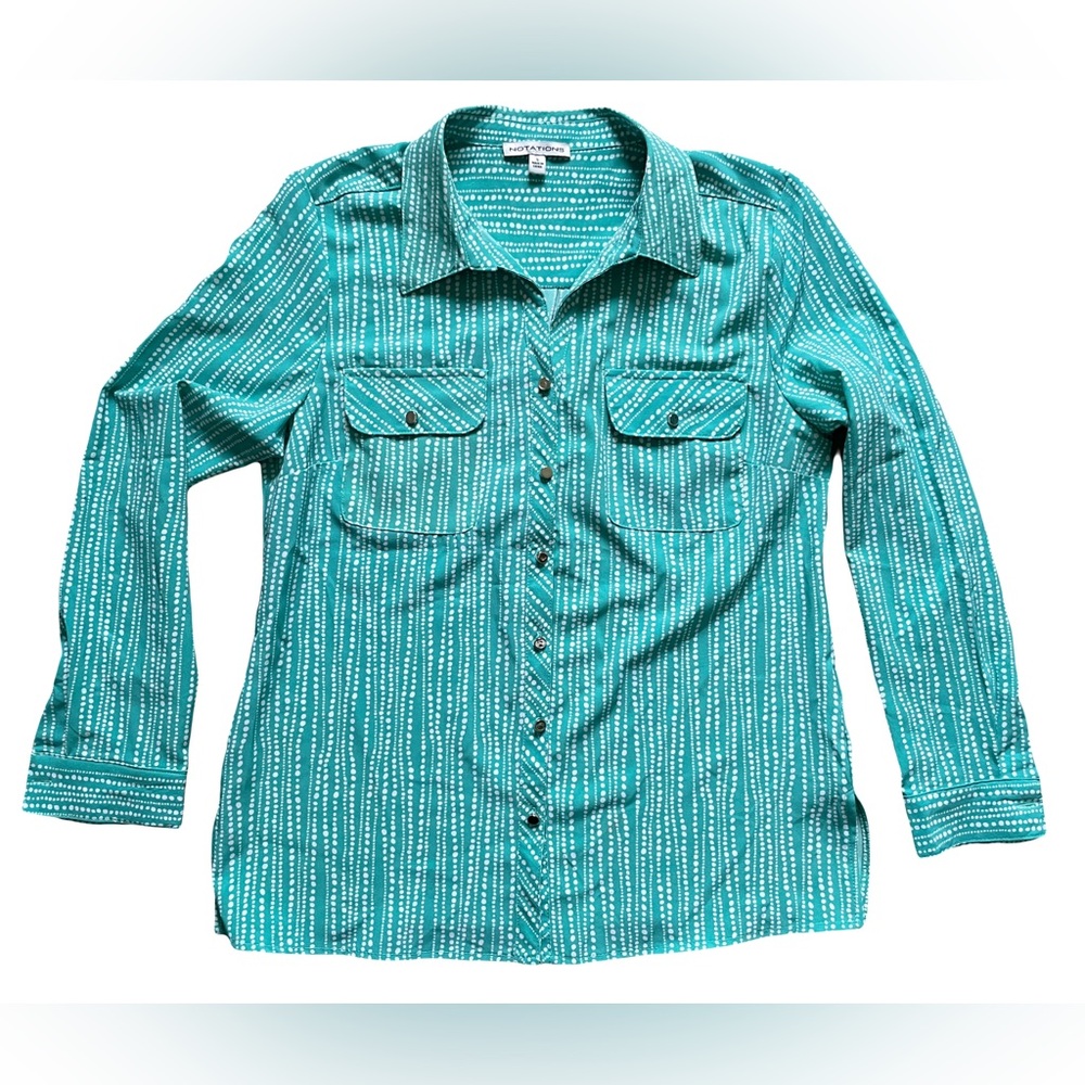 Teal Button-Up Shirt with White Dots